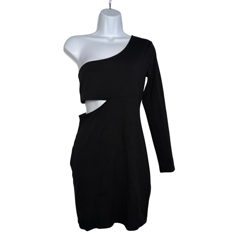 Open Edit Black One Shoulder Bodycon Dress Size SMALL Side Cutout Sexy